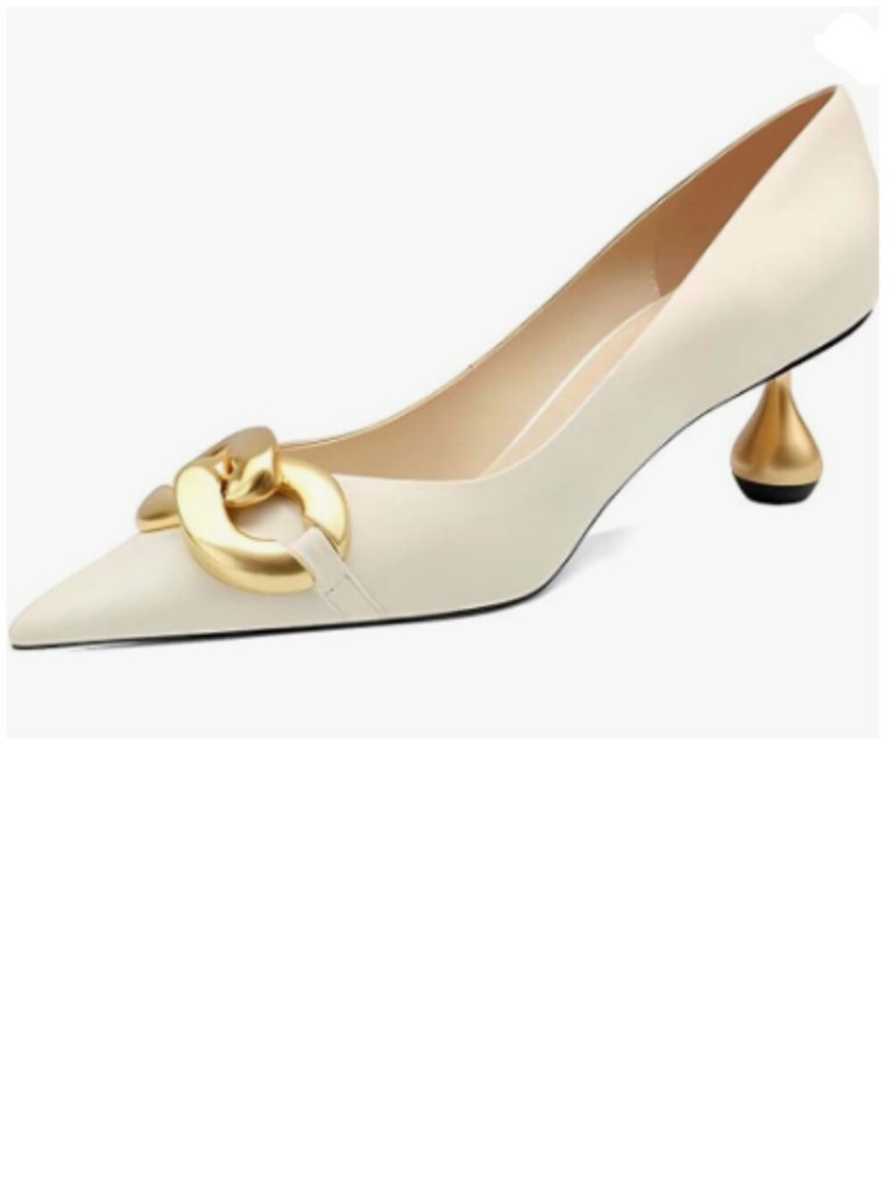 XYD Ivory Metal Heel Chains Pointy Toe Pump Low Heel Pointed Toe Slip On Pump